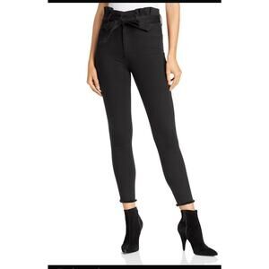 Alice and Olivia Good Night Fever Paper Bag Waist Raw Hem Black Jeans Size 25